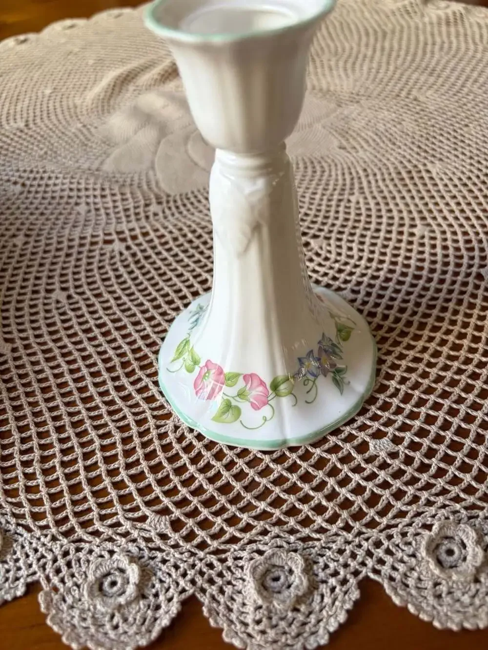 Royal Worcester English Garden Green Trim Small Candlestick Holder